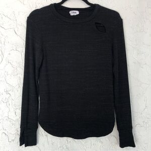 LNA‎ Ribbed Knit Cut Out Chest Long Sleeve Gray Shirt Size XS